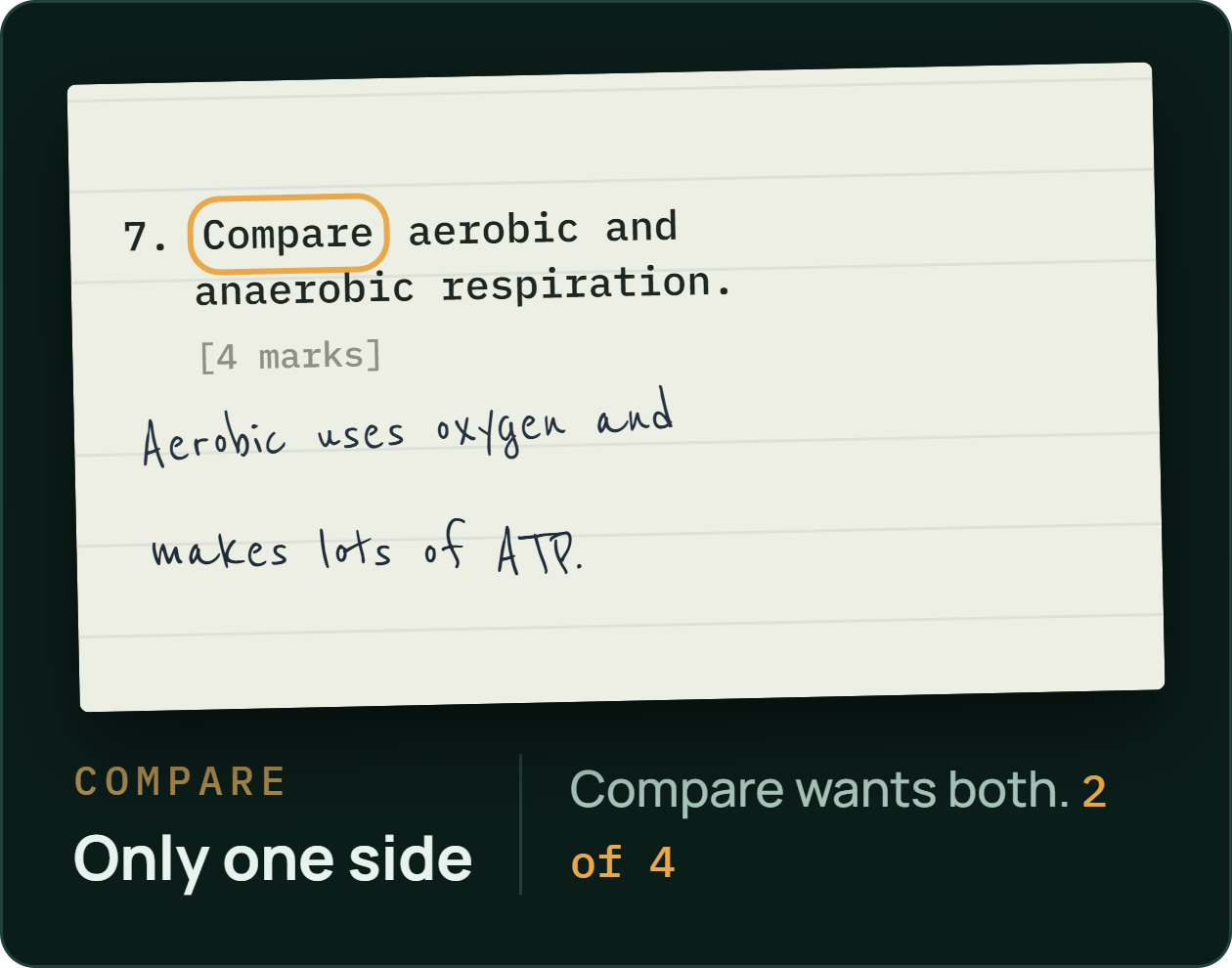 Step two: the command word is circled. Compare wants both sides — you described one. Two of four marks.
